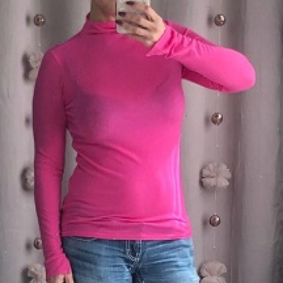 Nine West Hot Pink Semi Sheer Mock Turtleneck - Picture 2 of 4